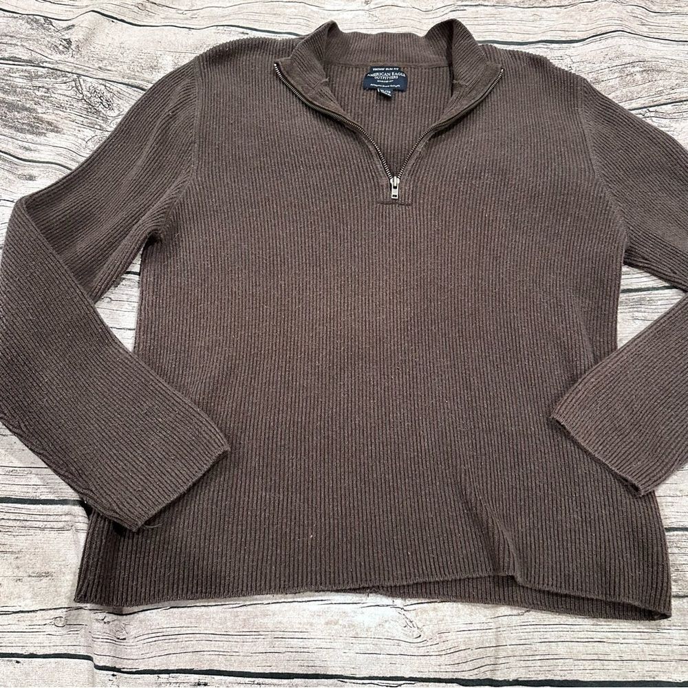 American Eagle Vintage Slim Fit Ribbed Men's Brown Quarter-Zip Sweater Size XL